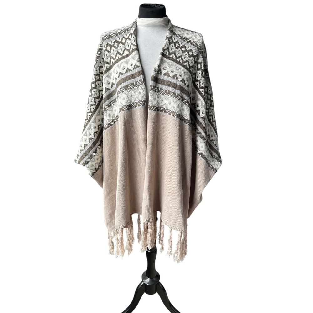 Charlotte Russe Poncho Cape Geometric Patterned Fringe Boho M/L